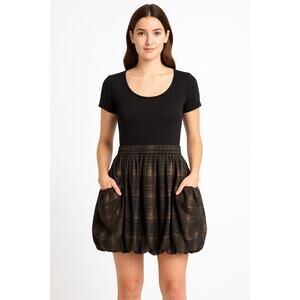 Michael Michael Kors Black Bubble Hem Plaid Skirt Dress hoilday formal Size 12